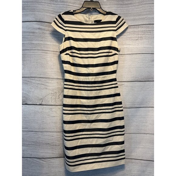 J. Crew Double Stripe Cap Sleeve Sheath Midi Dress - Picture 1 of 3